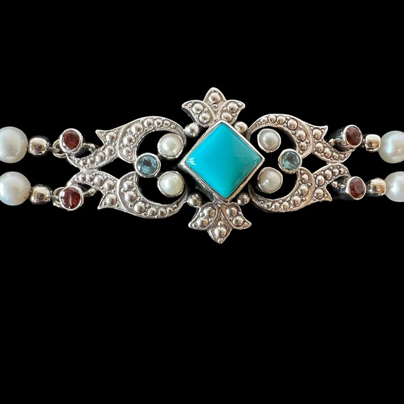 🌟NICKY BUTLER 925 Sterling Silver Turquoise Pearl Multi Gem Bracelet NEW NB - Picture 4 of 15